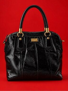 Coach Black Leather Satchel with Gold Accents